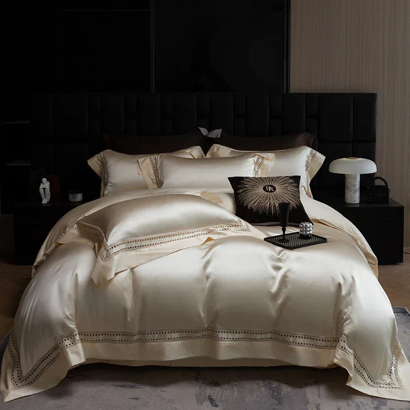 DecorBites™ 1000TC Egyptian Cotton Luxury Satin Bedding Set with Wide Hollow Edge