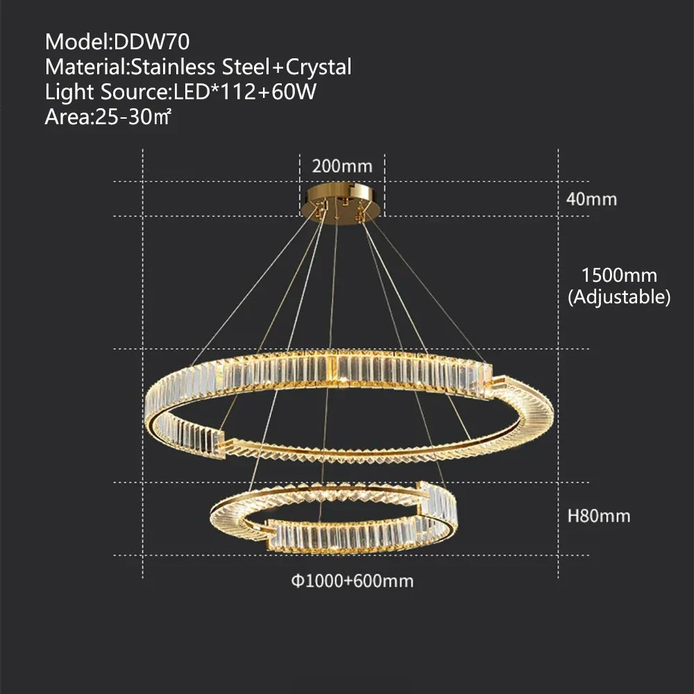 DecorBites™ Crystal Gold Ring LED Chandelier for Minimalist Luxury Home Decor
