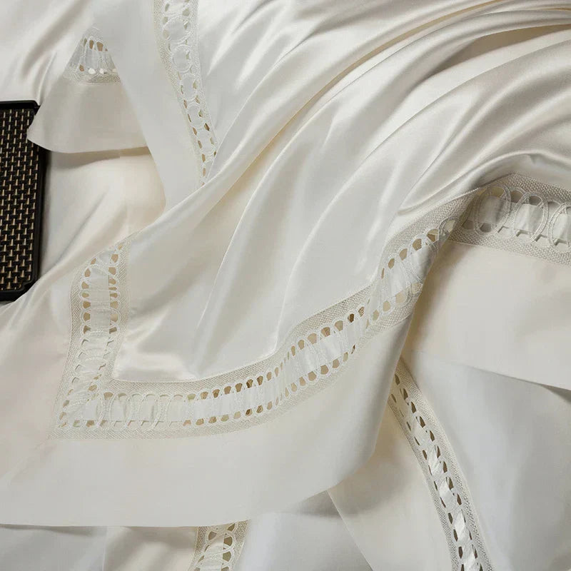 DecorBites™ 1000TC Egyptian Cotton Luxury Satin Bedding Set with Wide Hollow Edge