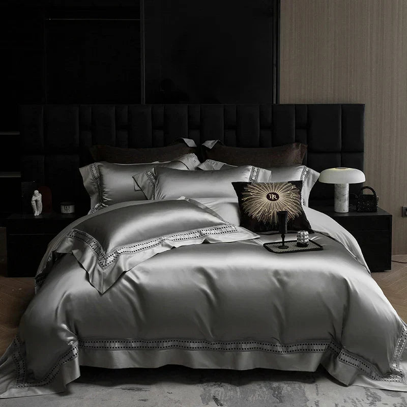 DecorBites™ 1000TC Egyptian Cotton Luxury Satin Bedding Set with Wide Hollow Edge