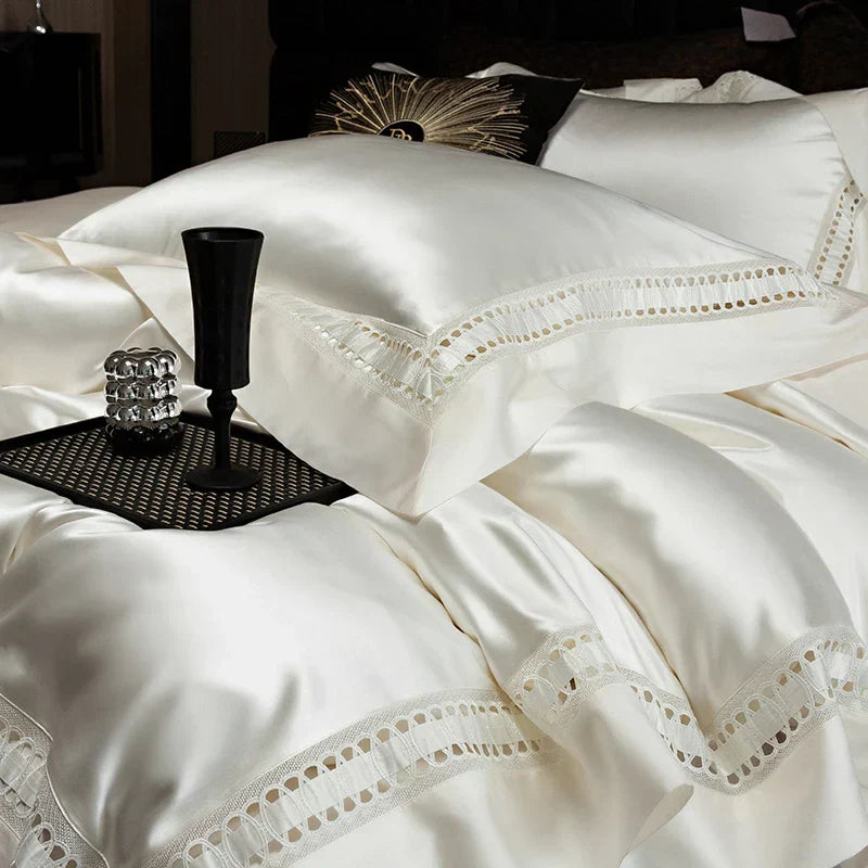 DecorBites™ 1000TC Egyptian Cotton Luxury Satin Bedding Set with Wide Hollow Edge
