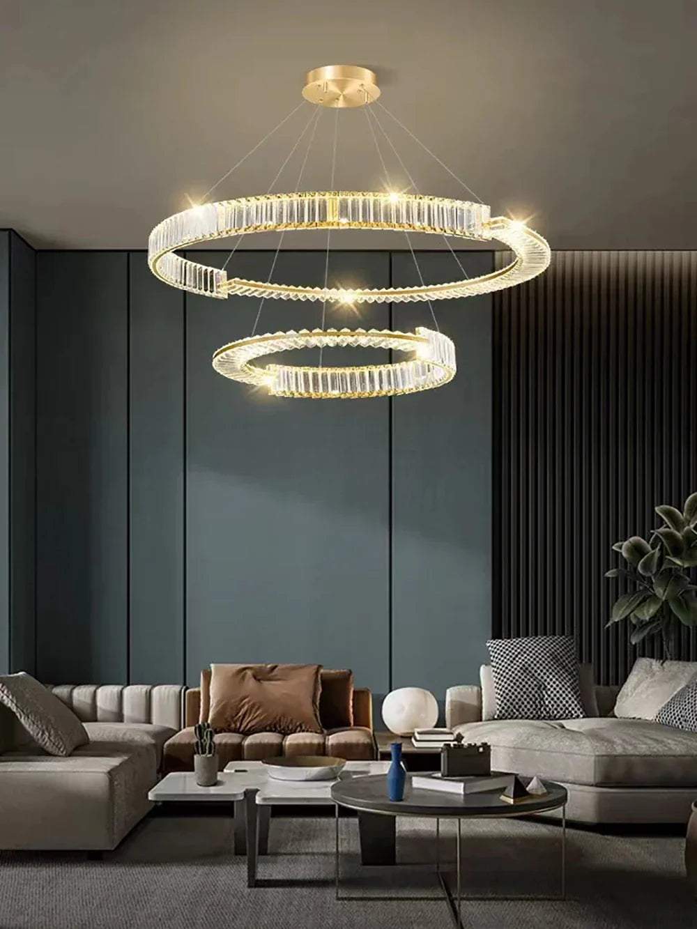 DecorBites™ Crystal Gold Ring LED Chandelier for Minimalist Luxury Home Decor