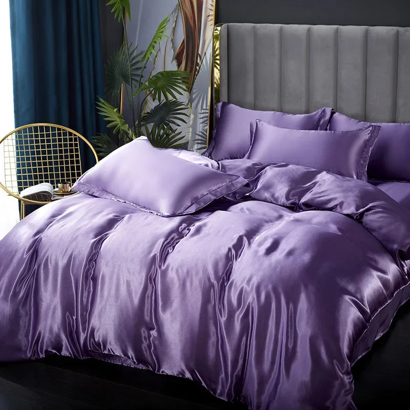 DecorBites™ Silk Bedding Set: Luxury Satin Twin-King Sizes