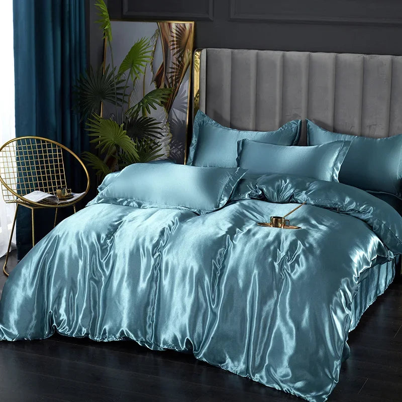 DecorBites™ Silk Bedding Set: Luxury Satin Twin-King Sizes
