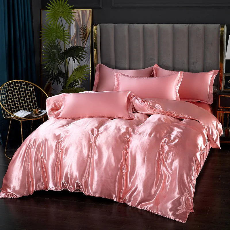 DecorBites™ Silk Bedding Set: Luxury Satin Twin-King Sizes