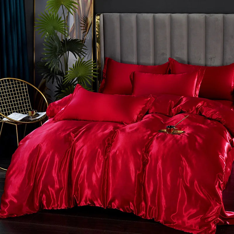 DecorBites™ Silk Bedding Set: Luxury Satin Twin-King Sizes