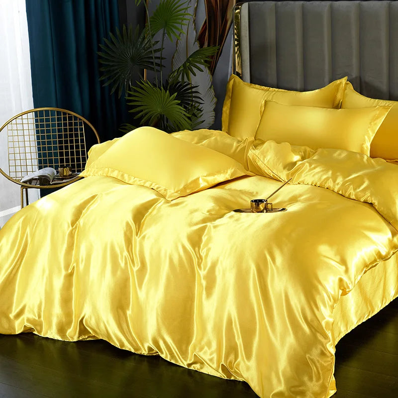 DecorBites™ Silk Bedding Set: Luxury Satin Twin-King Sizes
