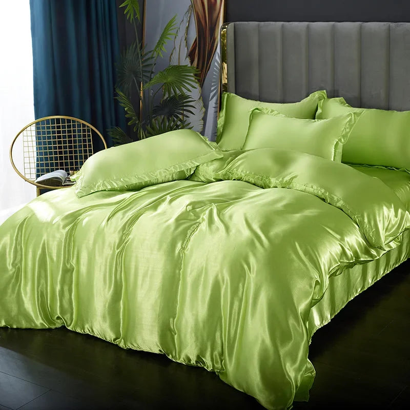 DecorBites™ Silk Bedding Set: Luxury Satin Twin-King Sizes