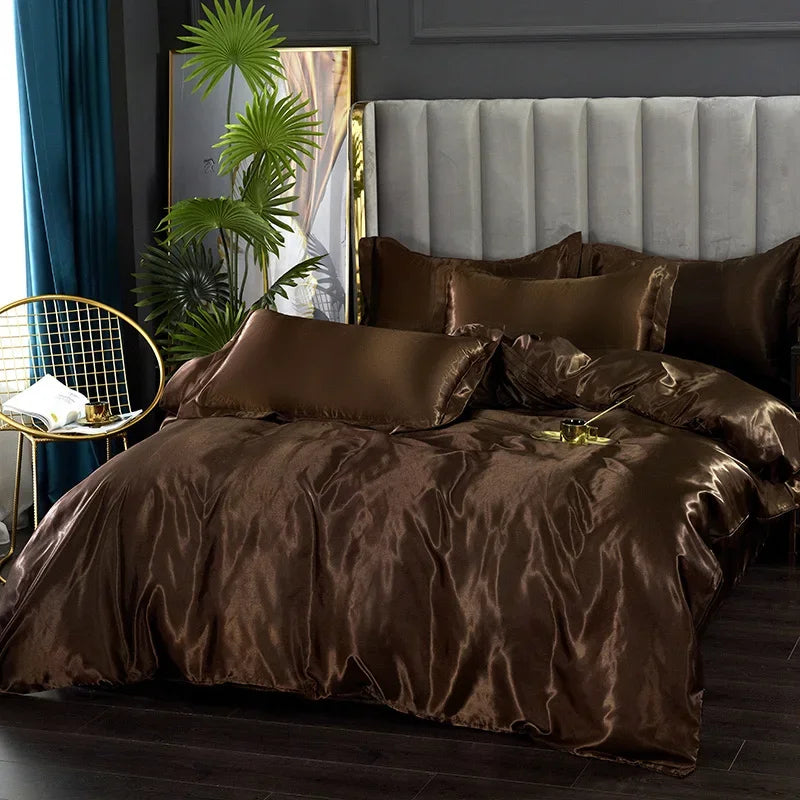 DecorBites™ Silk Bedding Set: Luxury Satin Twin-King Sizes