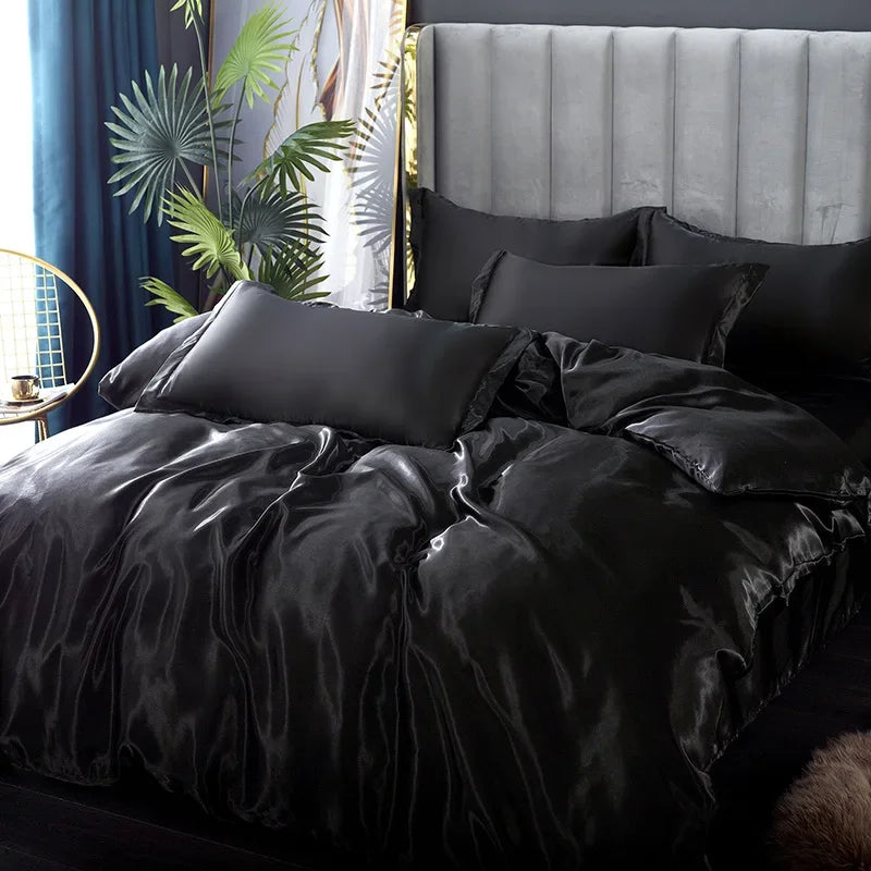 DecorBites™ Silk Bedding Set: Luxury Satin Twin-King Sizes