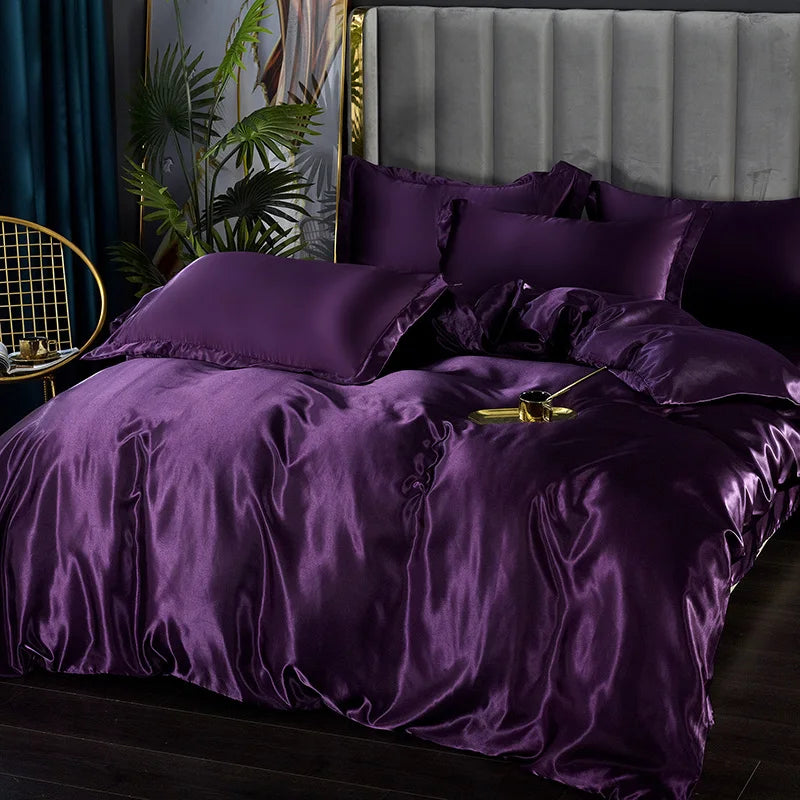 DecorBites™ Silk Bedding Set: Luxury Satin Twin-King Sizes