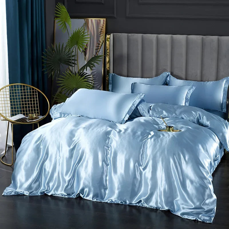 DecorBites™ Silk Bedding Set: Luxury Satin Twin-King Sizes
