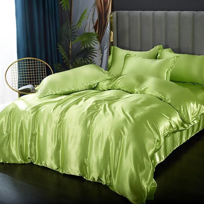 DecorBites™ Silk Bedding Set: Luxury Satin Twin-King Sizes