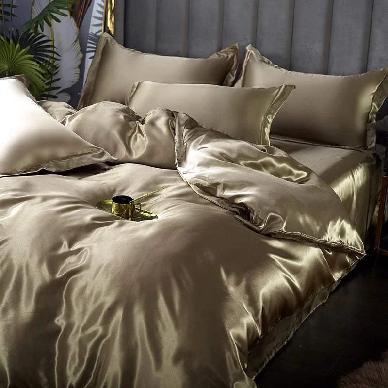 DecorBites™ Silk Bedding Set: Luxury Satin Twin-King Sizes