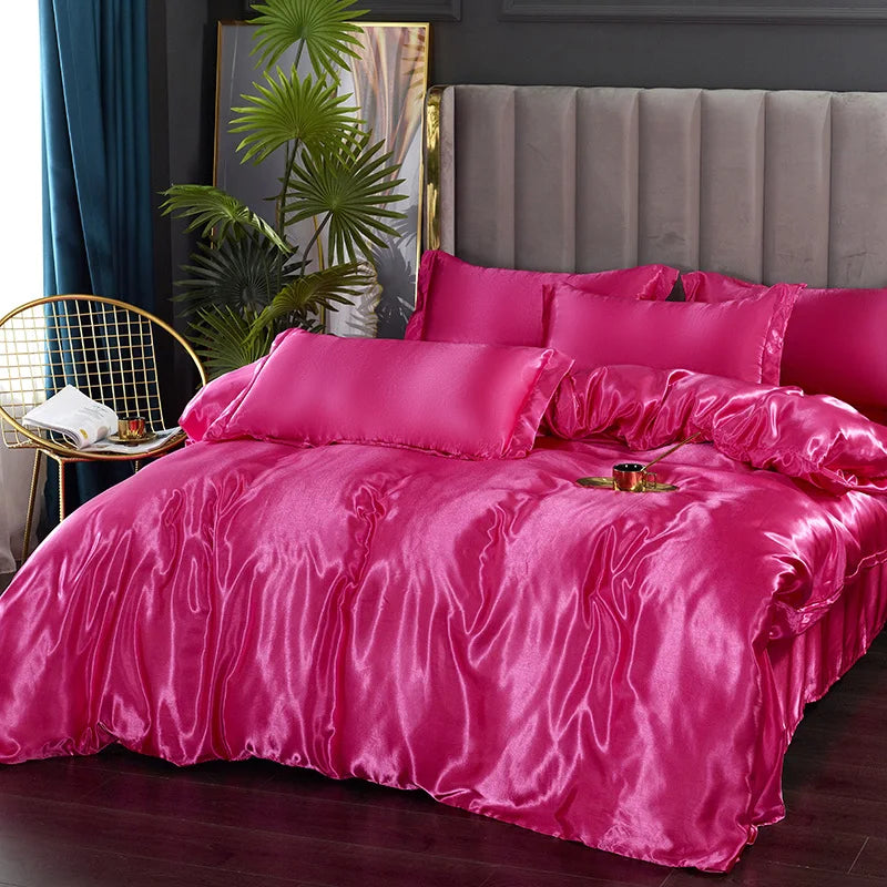 DecorBites™ Silk Bedding Set: Luxury Satin Twin-King Sizes