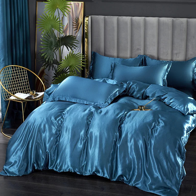DecorBites™ Silk Bedding Set: Luxury Satin Twin-King Sizes