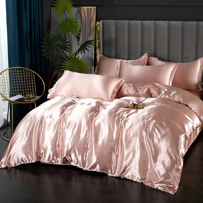 DecorBites™ Silk Bedding Set: Luxury Satin Twin-King Sizes