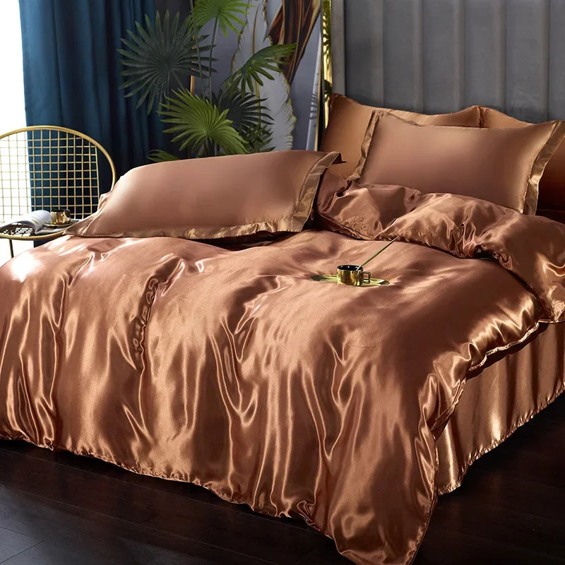 DecorBites™ Silk Bedding Set: Luxury Satin Twin-King Sizes