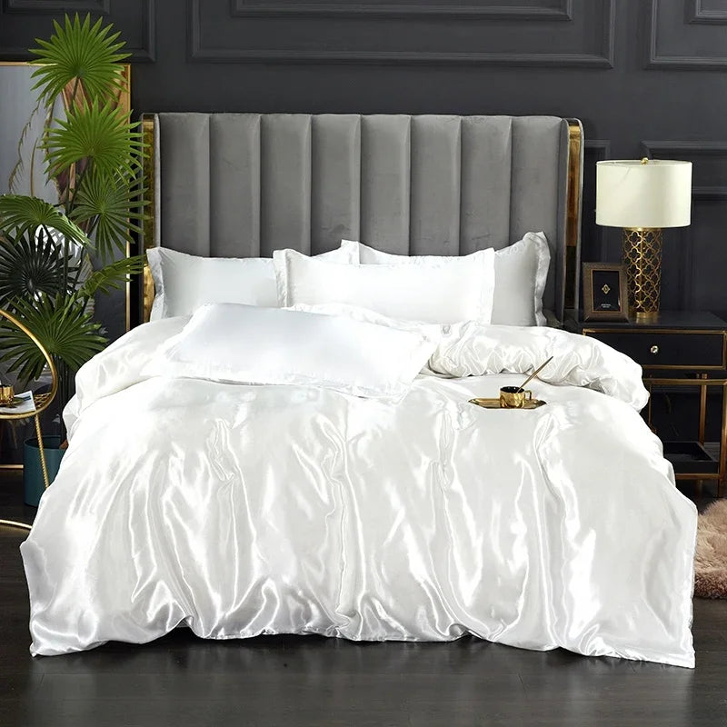 DecorBites™ Silk Bedding Set: Luxury Satin Twin-King Sizes
