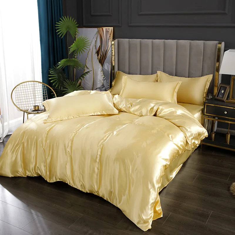 DecorBites™ Silk Bedding Set: Luxury Satin Twin-King Sizes