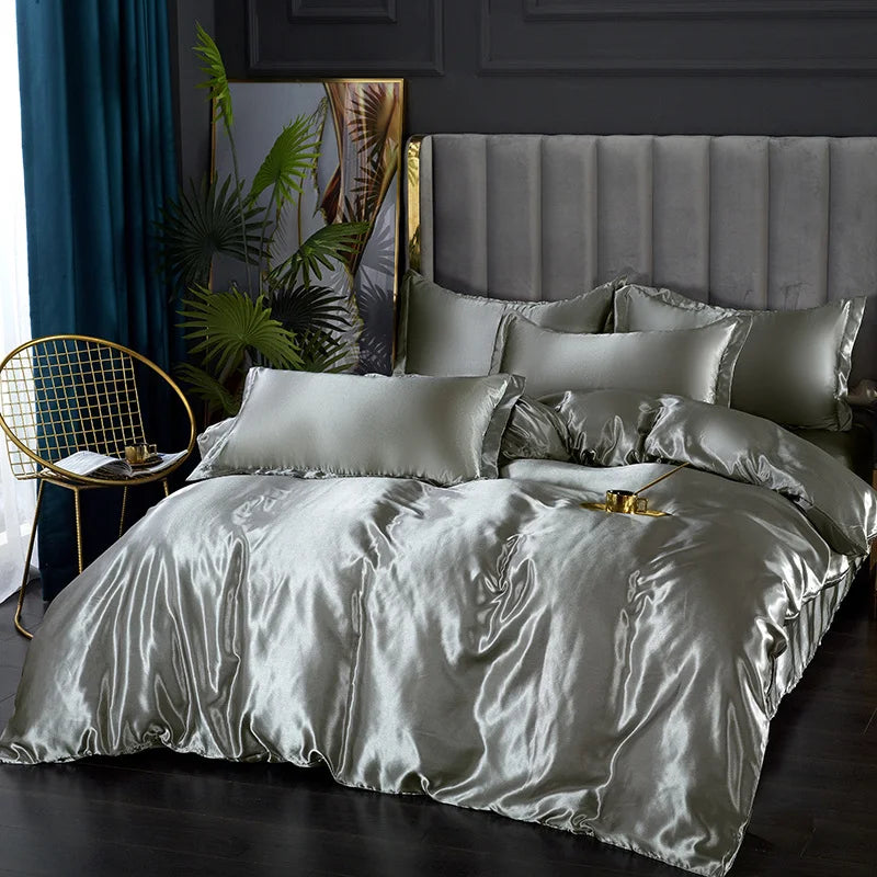DecorBites™ Silk Bedding Set: Luxury Satin Twin-King Sizes