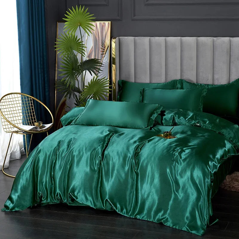 DecorBites™ Silk Bedding Set: Luxury Satin Twin-King Sizes